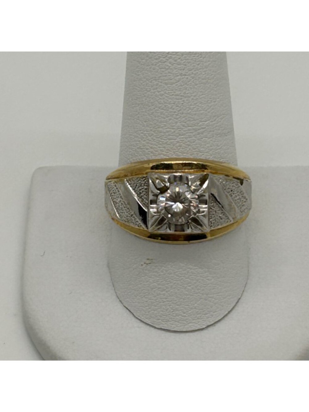 Vintage Mens LIND Two Tone Cubic Zirconia Statement Signet Art Deco Style Ring S - Picture 4 of 10